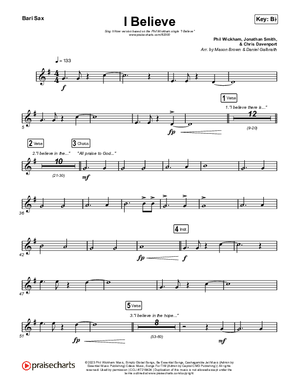 I Believe (Sing It Now) Bari Sax (Phil Wickham / Arr. Mason Brown)