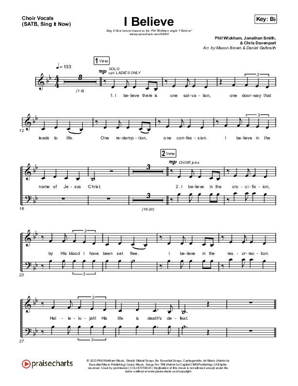 I Believe (Sing It Now) Choir Sheet (SATB) (Phil Wickham / Arr. Mason Brown)