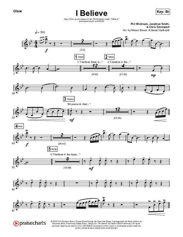 I Believe (Sing It Now) Oboe (Phil Wickham / Arr. Mason Brown)