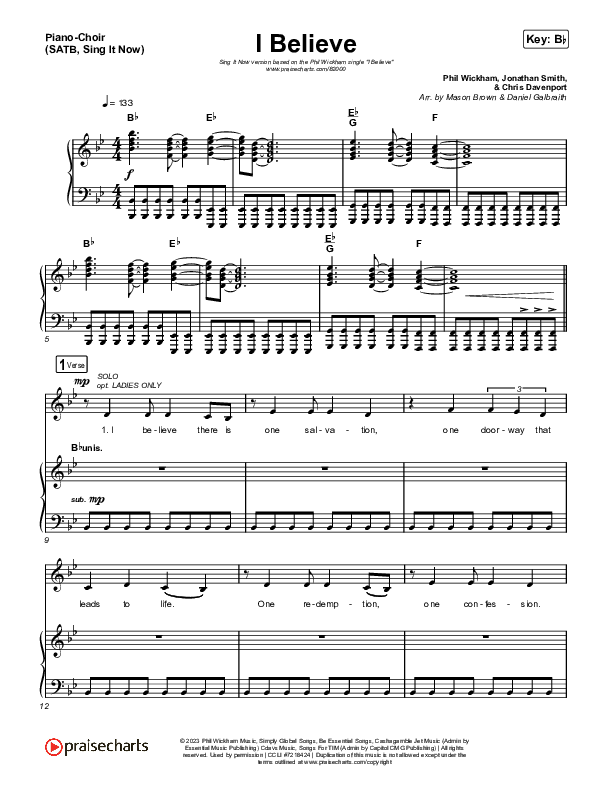 I Believe (Sing It Now) Piano/Choir (SATB) (Phil Wickham / Arr. Mason Brown)