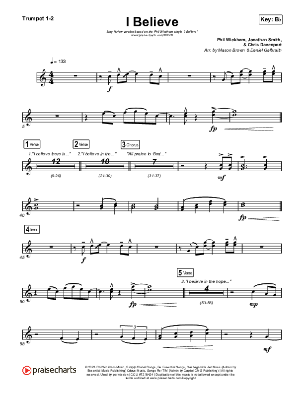 I Believe (Sing It Now) Trumpet 1,2 (Phil Wickham / Arr. Mason Brown)