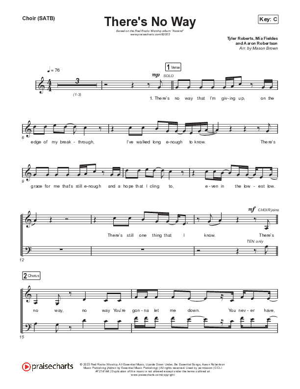 There's No Way Choir Sheet (SATB) (Red Rocks Worship)