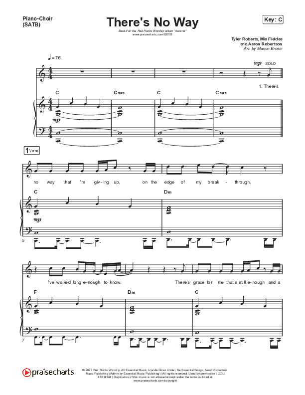 There's No Way Piano/Vocal (SATB) (Red Rocks Worship)