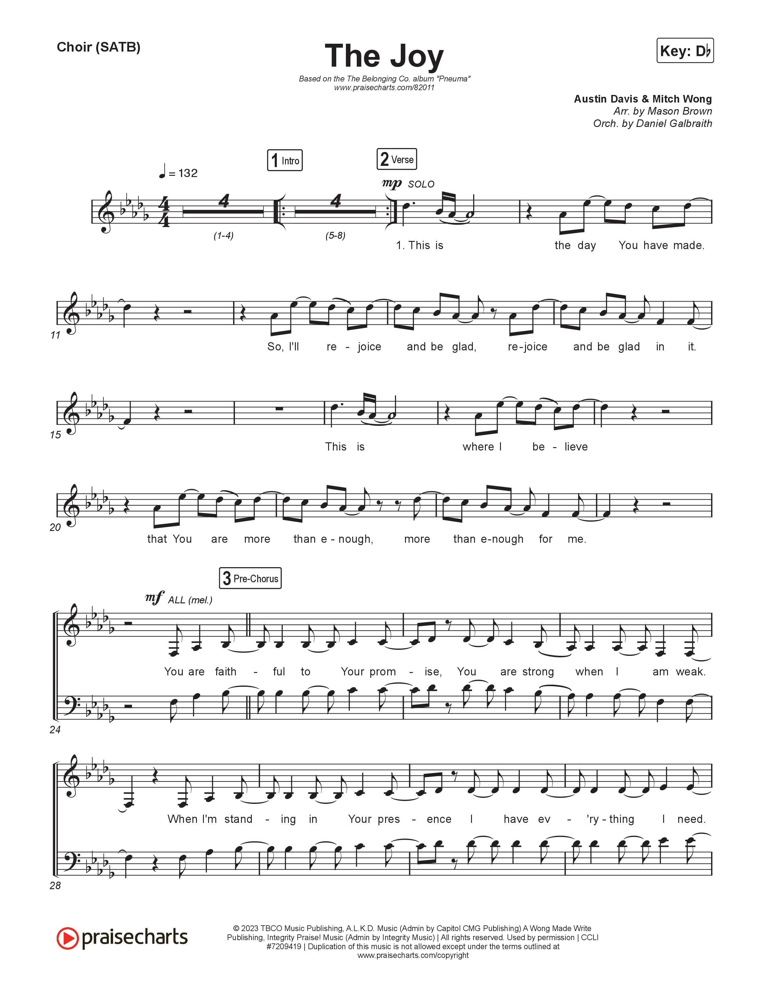 The Joy (Live) Choir Sheet (SATB) (The Belonging Co / Andrew Holt)