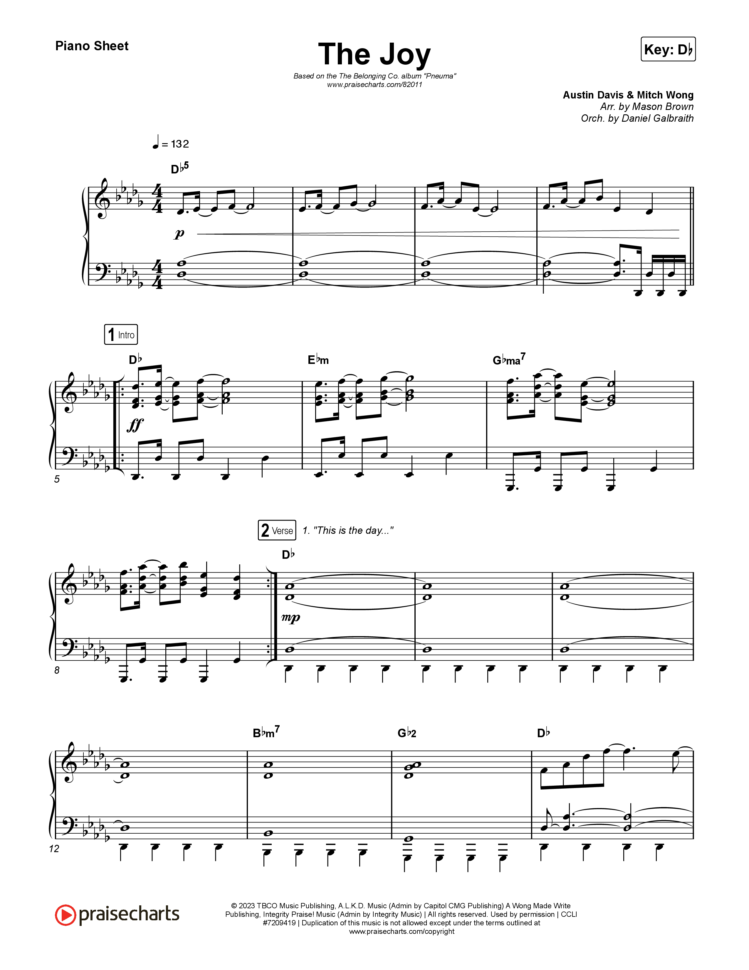 The Joy (Live) Piano Sheet (The Belonging Co / Andrew Holt)