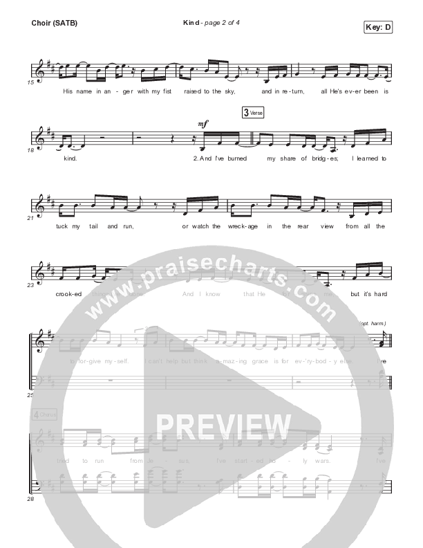 Kind Choir Sheet (SATB) (Cory Asbury)