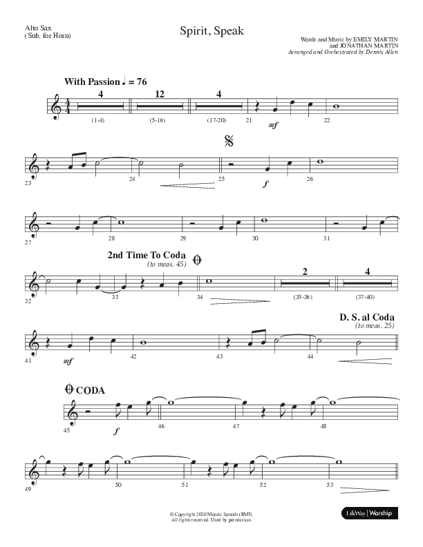 Spirit Speak (Choral Anthem SATB) Alto Sax (Lifeway Choral / Arr. Dennis Allen)