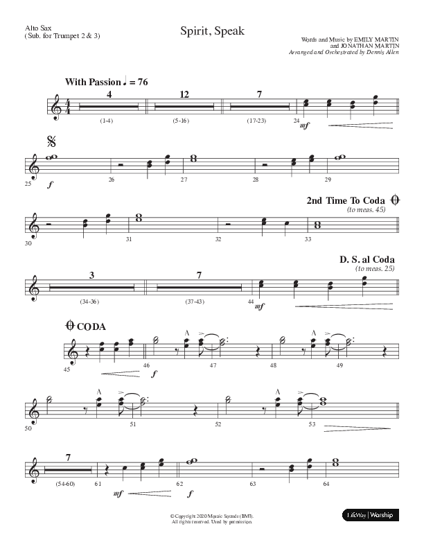 Spirit Speak (Choral Anthem SATB) Alto Sax (Lifeway Choral / Arr. Dennis Allen)