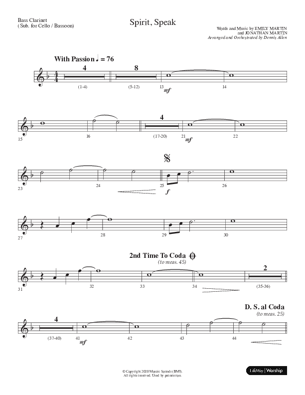 Spirit Speak (Choral Anthem SATB) Bass Clarinet (Lifeway Choral / Arr. Dennis Allen)