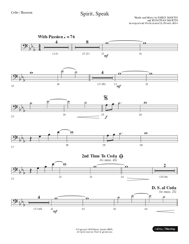 Spirit Speak (Choral Anthem SATB) Cello (Lifeway Choral / Arr. Dennis Allen)
