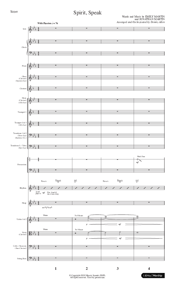Spirit Speak (Choral Anthem SATB) Orchestration (Lifeway Choral / Arr. Dennis Allen)