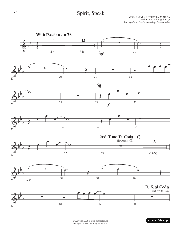 Spirit Speak (Choral Anthem SATB) Flute (Lifeway Choral / Arr. Dennis Allen)