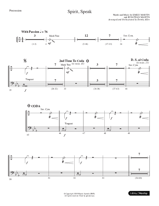 Spirit Speak (Choral Anthem SATB) Percussion (Lifeway Choral / Arr. Dennis Allen)