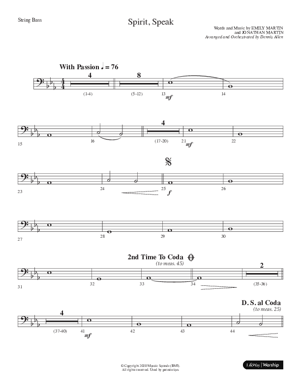 Spirit Speak (Choral Anthem SATB) String Bass (Lifeway Choral / Arr. Dennis Allen)