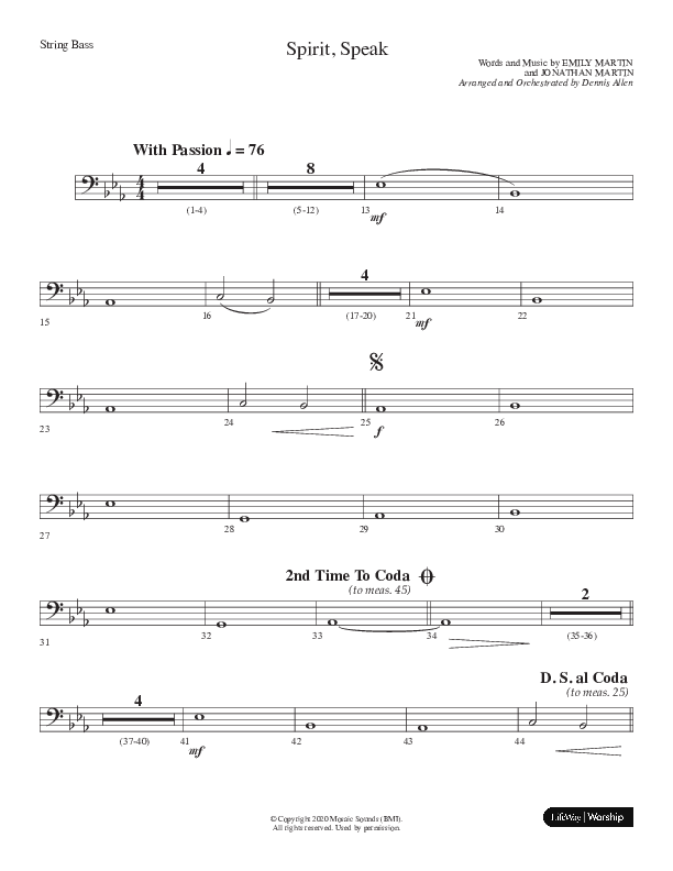 Spirit Speak (Choral Anthem SATB) String Bass (Lifeway Choral / Arr. Dennis Allen)