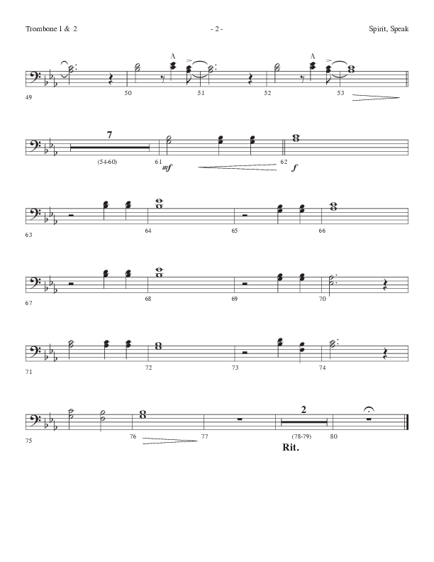 Spirit Speak (Choral Anthem SATB) Trombone 1/2 (Lifeway Choral / Arr. Dennis Allen)