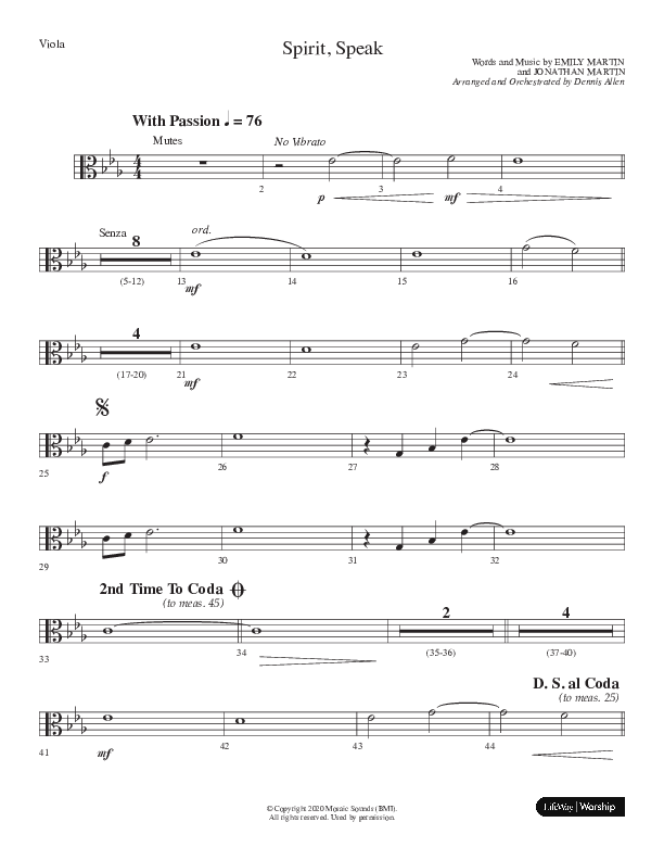Spirit Speak (Choral Anthem SATB) Viola (Lifeway Choral / Arr. Dennis Allen)