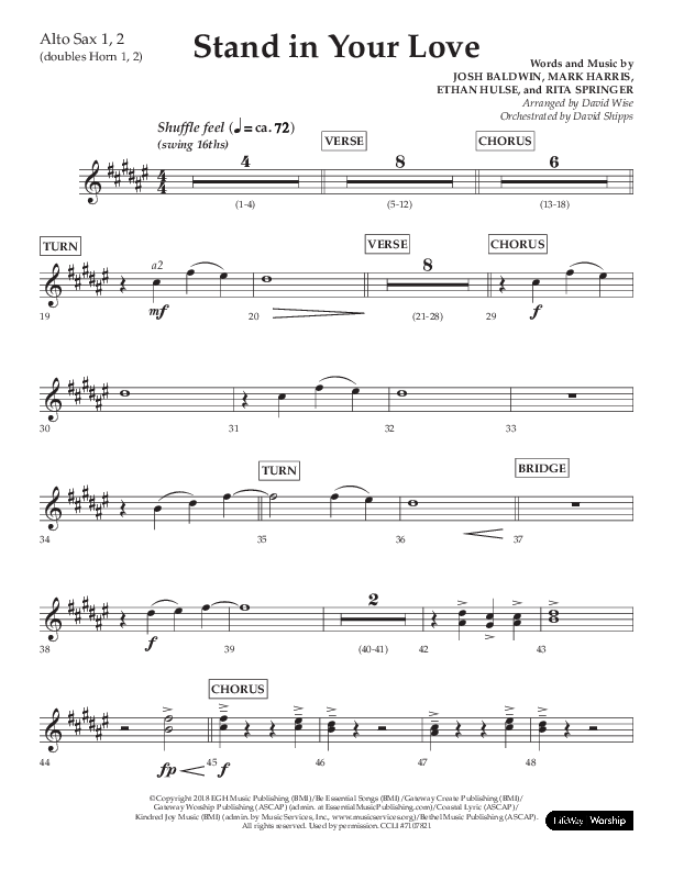 Stand In Your Love (Choral Anthem SATB) Alto Sax 1/2 (Lifeway Choral / Arr. David Wise / Orch. David Shipps)