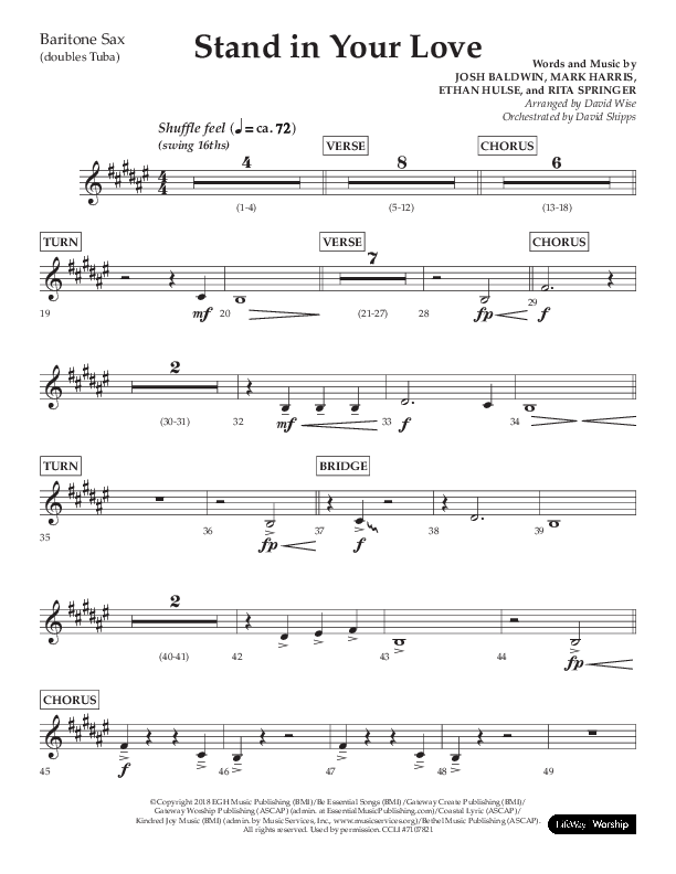 Stand In Your Love (Choral Anthem SATB) Bari Sax (Lifeway Choral / Arr. David Wise / Orch. David Shipps)