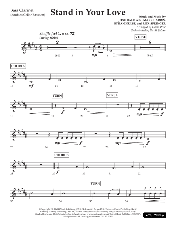 Stand In Your Love (Choral Anthem SATB) Bass Clarinet (Lifeway Choral / Arr. David Wise / Orch. David Shipps)