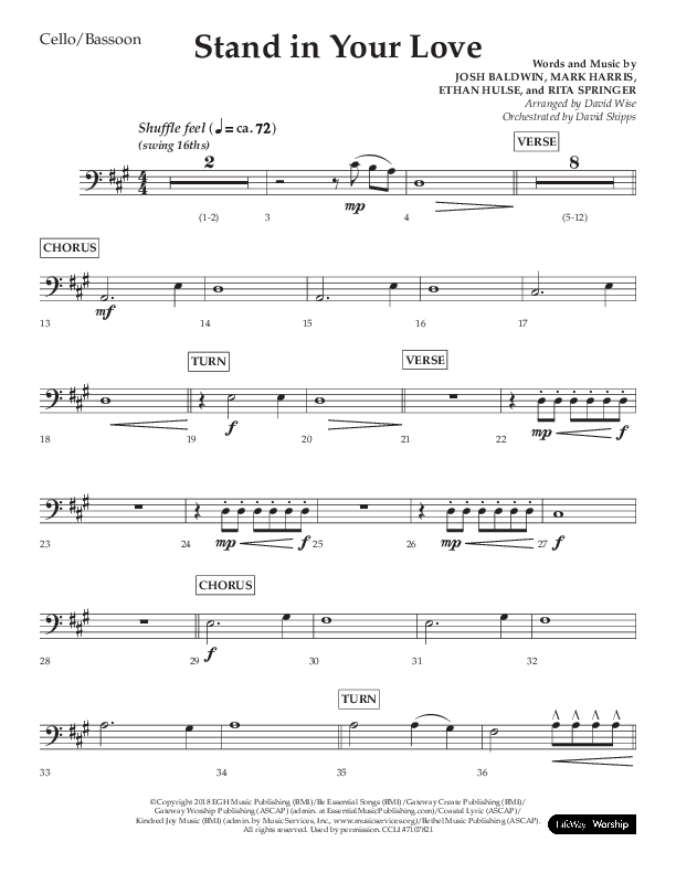 Stand In Your Love (Choral Anthem SATB) Cello (Lifeway Choral / Arr. David Wise / Orch. David Shipps)