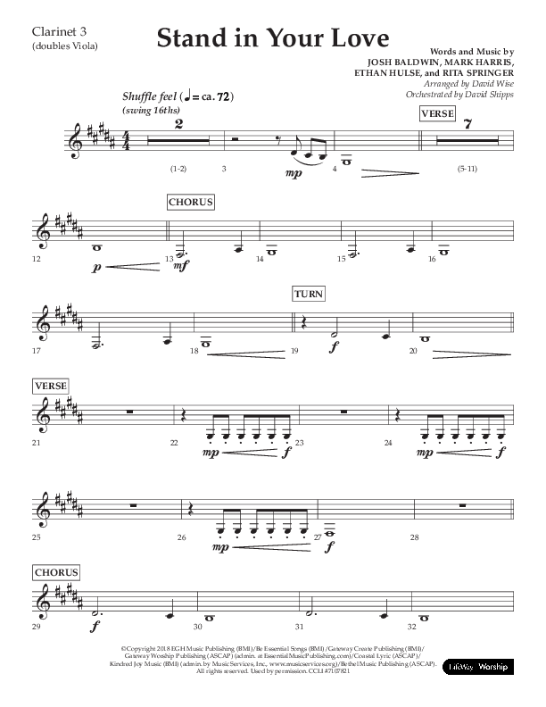 Stand In Your Love (Choral Anthem SATB) Clarinet 3 (Lifeway Choral / Arr. David Wise / Orch. David Shipps)