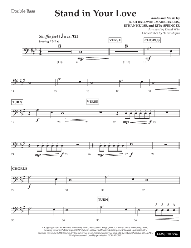Stand In Your Love (Choral Anthem SATB) Double Bass (Lifeway Choral / Arr. David Wise / Orch. David Shipps)
