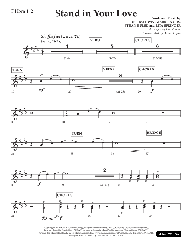 Stand In Your Love (Choral Anthem SATB) French Horn 1/2 (Lifeway Choral / Arr. David Wise / Orch. David Shipps)