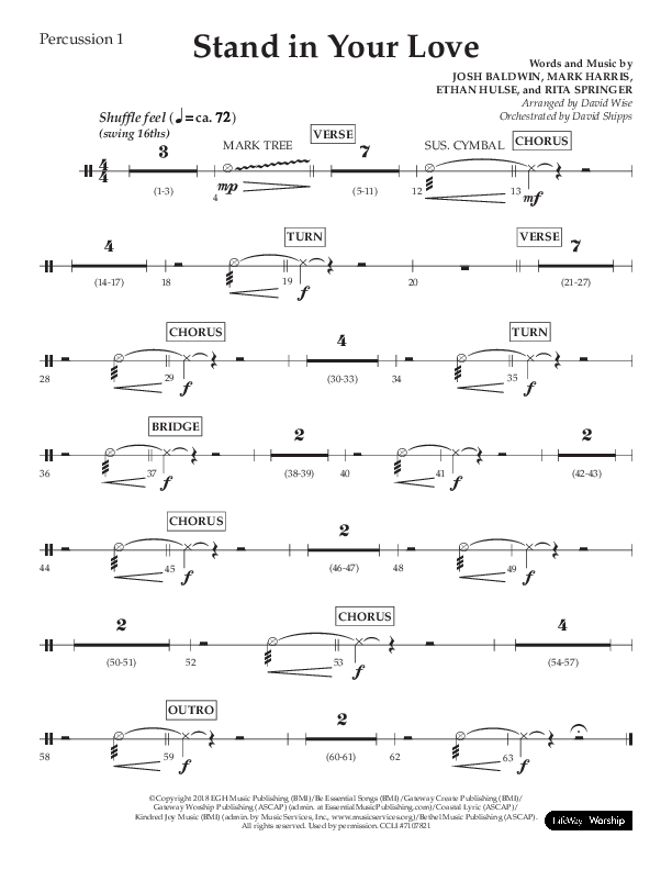 Stand In Your Love (Choral Anthem SATB) Percussion 1/2 (Lifeway Choral / Arr. David Wise / Orch. David Shipps)