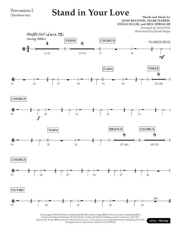 Stand In Your Love (Choral Anthem SATB) Percussion 1/2 (Lifeway Choral / Arr. David Wise / Orch. David Shipps)