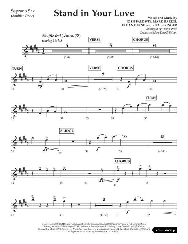 Stand In Your Love (Choral Anthem SATB) Soprano Sax (Lifeway Choral / Arr. David Wise / Orch. David Shipps)