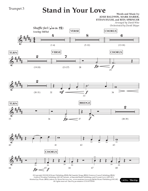 Stand In Your Love (Choral Anthem SATB) Trumpet 3 (Lifeway Choral / Arr. David Wise / Orch. David Shipps)