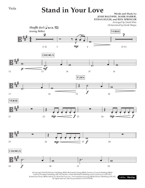 Stand In Your Love (Choral Anthem SATB) Viola (Lifeway Choral / Arr. David Wise / Orch. David Shipps)