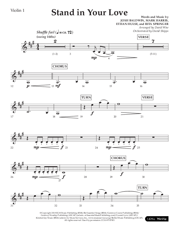 Stand In Your Love (Choral Anthem SATB) Violin 1 (Lifeway Choral / Arr. David Wise / Orch. David Shipps)