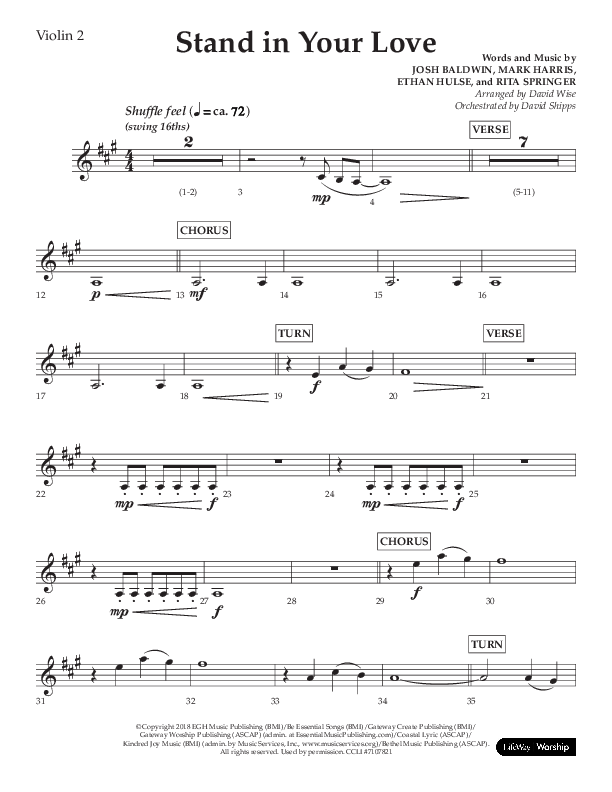 Stand In Your Love (Choral Anthem SATB) Violin 2 (Lifeway Choral / Arr. David Wise / Orch. David Shipps)