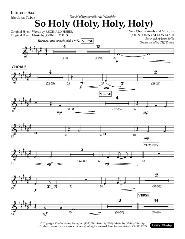 So Holy (Holy Holy Holy) (Choral Anthem SATB) Bari Sax (Lifeway Choral / Arr. John Bolin / Orch. Cliff Duren)