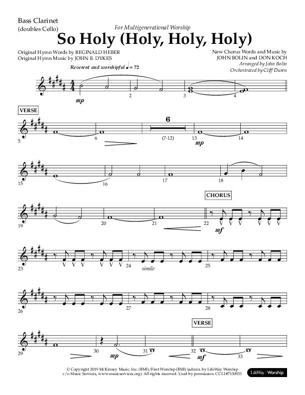 So Holy (Holy Holy Holy) (Choral Anthem SATB) Bass Clarinet (Lifeway Choral / Arr. John Bolin / Orch. Cliff Duren)
