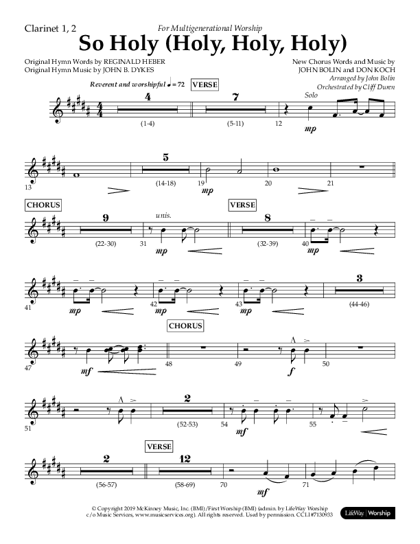 So Holy (Holy Holy Holy) (Choral Anthem SATB) Clarinet 1/2 (Lifeway Choral / Arr. John Bolin / Orch. Cliff Duren)