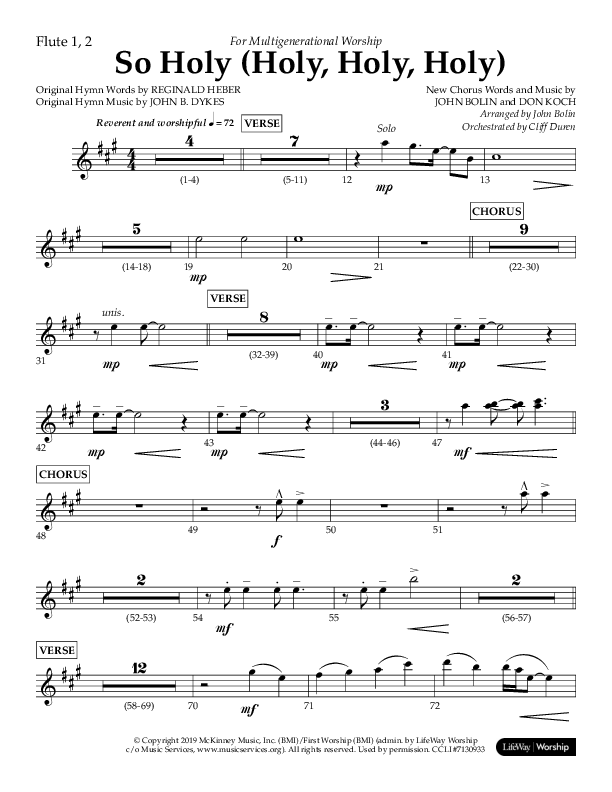 So Holy (Holy Holy Holy) (Choral Anthem SATB) Flute 1/2 (Lifeway Choral / Arr. John Bolin / Orch. Cliff Duren)