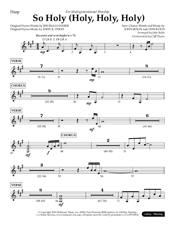 So Holy (Holy Holy Holy) (Choral Anthem SATB) Harp (Lifeway Choral / Arr. John Bolin / Orch. Cliff Duren)