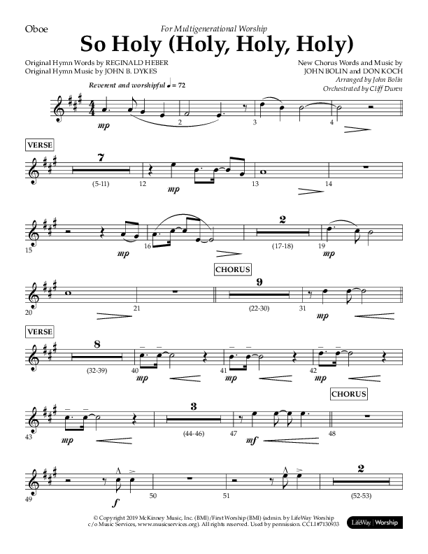 So Holy (Holy Holy Holy) (Choral Anthem SATB) Oboe (Lifeway Choral / Arr. John Bolin / Orch. Cliff Duren)