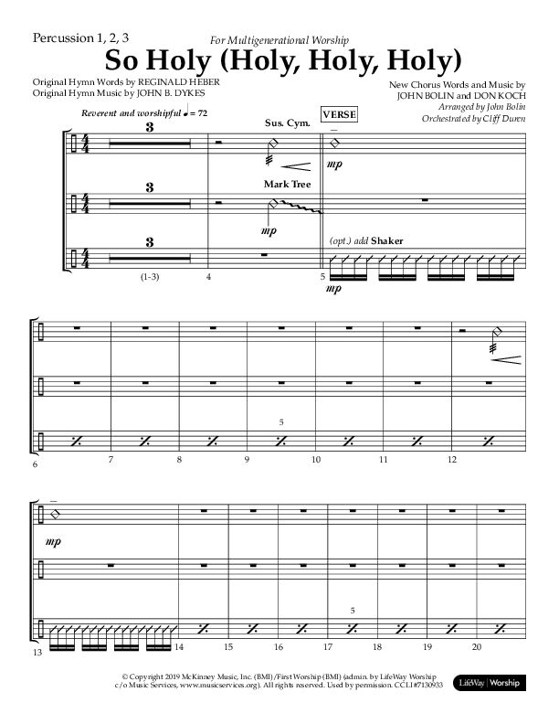 So Holy (Holy Holy Holy) (Choral Anthem SATB) Percussion (Lifeway Choral / Arr. John Bolin / Orch. Cliff Duren)