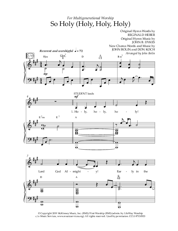 So Holy (Holy Holy Holy) (Choral Anthem SATB) Anthem (SATB/Piano) (Lifeway Choral / Arr. John Bolin / Orch. Cliff Duren)