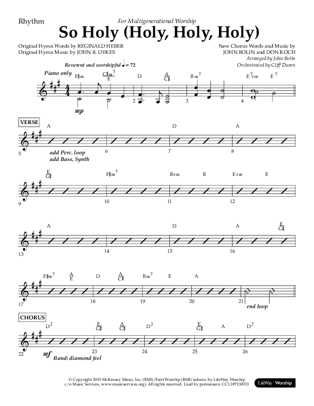 So Holy (Holy Holy Holy) (Choral Anthem SATB) Lead Melody & Rhythm (Lifeway Choral / Arr. John Bolin / Orch. Cliff Duren)
