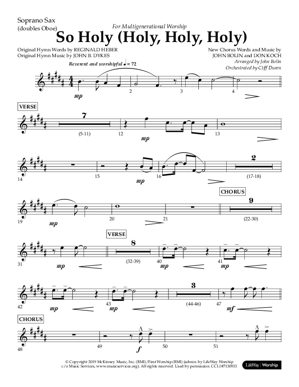 So Holy (Holy Holy Holy) (Choral Anthem SATB) Soprano Sax (Lifeway Choral / Arr. John Bolin / Orch. Cliff Duren)