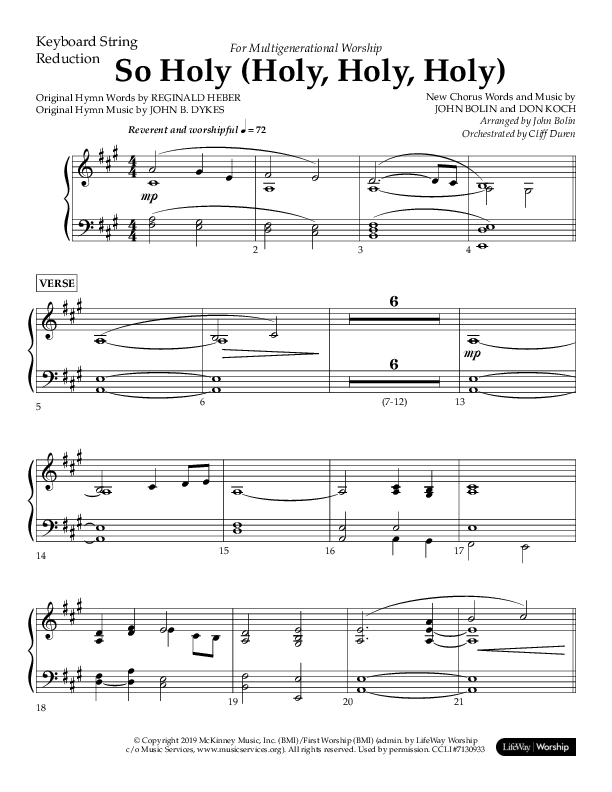 So Holy (Holy Holy Holy) (Choral Anthem SATB) String Reduction (Lifeway Choral / Arr. John Bolin / Orch. Cliff Duren)