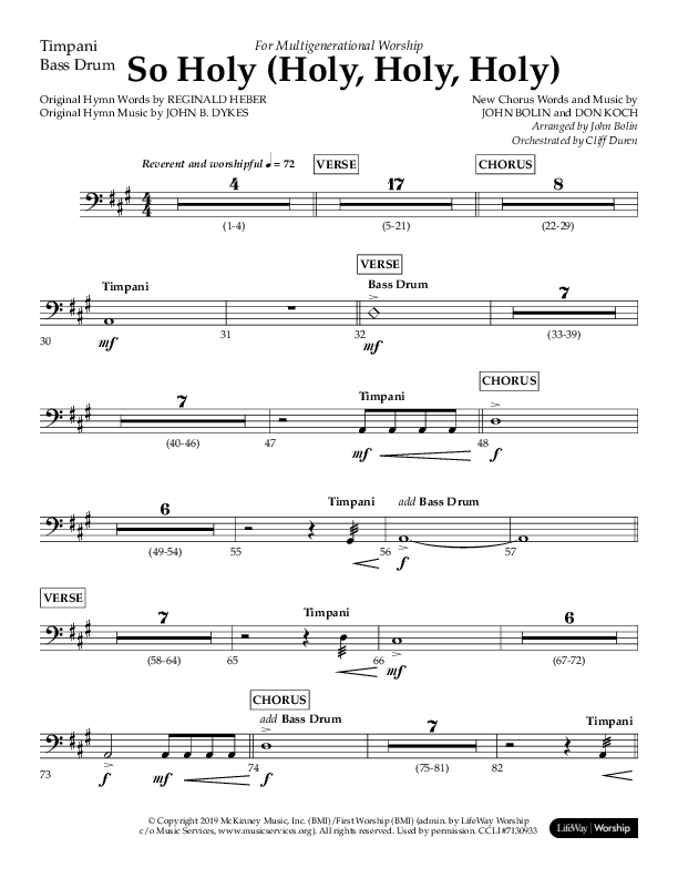 So Holy (Holy Holy Holy) (Choral Anthem SATB) Timpani (Lifeway Choral / Arr. John Bolin / Orch. Cliff Duren)