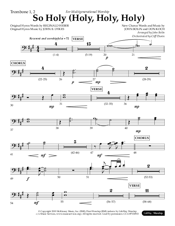 So Holy (Holy Holy Holy) (Choral Anthem SATB) Trombone 1/2 (Lifeway Choral / Arr. John Bolin / Orch. Cliff Duren)