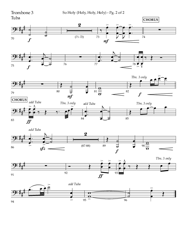 So Holy (Holy Holy Holy) (Choral Anthem SATB) Trombone 3/Tuba (Lifeway Choral / Arr. John Bolin / Orch. Cliff Duren)