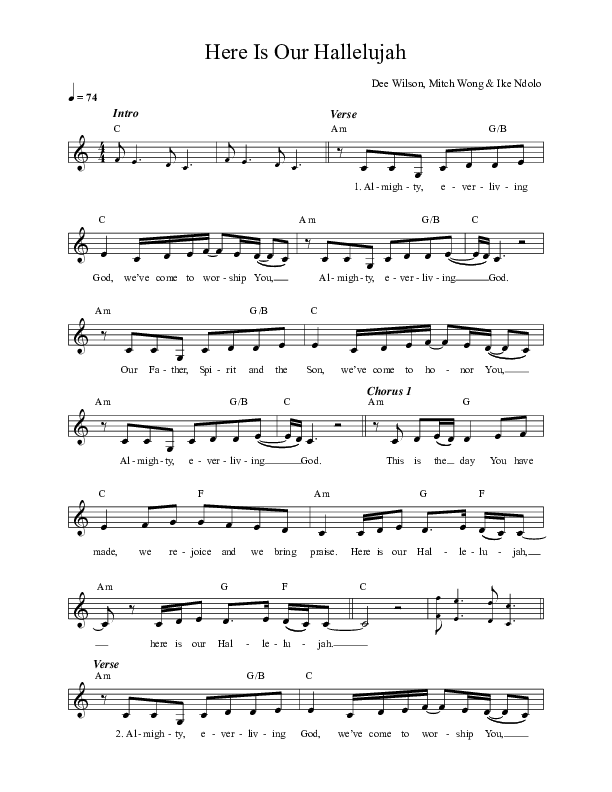 Here Is Our Hallelujah (Live) Lead Sheet Melody (Village Lights)